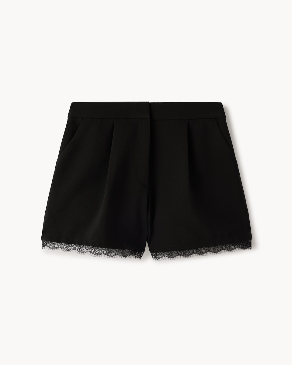 image 1 of F&F Tailored Lace Trim Shorts in Black