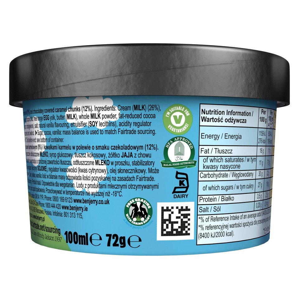 image 1 of BEN & JERRY CARAMEL CHEW CHEW ICE CREAM TUB 100ML