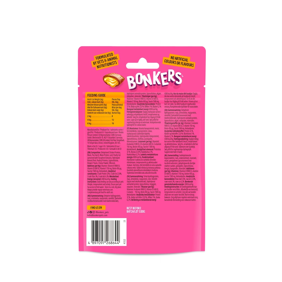 image 1 of Bonkers Cat Treats - Paw Lickin' Chicken Flavour 60g