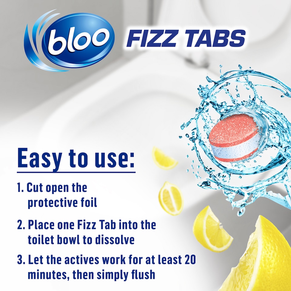 image 1 of Bloo Power Fizz Tabs 3 In 1 Toilet System Clean Lemon 8 x 22.5g