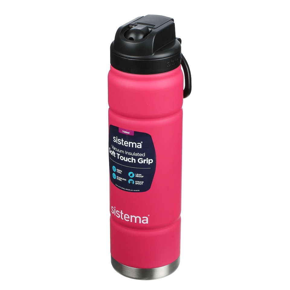 image 1 of Sistema Spring Green and Raspberry Pink Soft Touch Grip Water Bottle 709ml Assorted