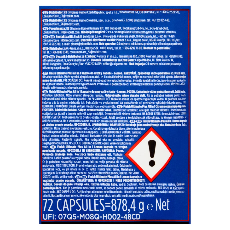 Obrázek 1 pro produkt Finish Powerball Ultimate Plus All in 1 Lemon kapsle do myčky nádobí 72 ks 878,4g