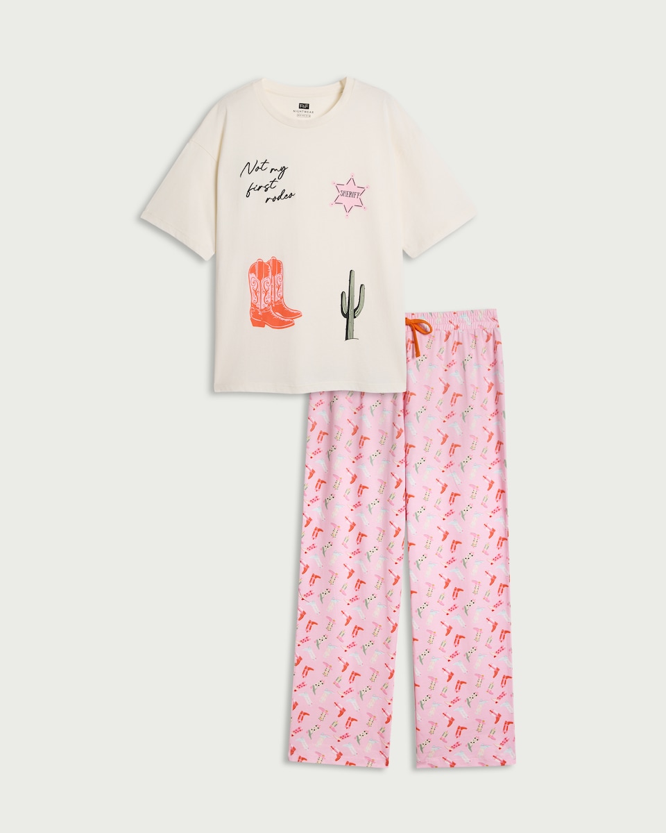 image 1 of F&F 2-Piece Pure Cotton Cowgirl Pyjama Set in Multi
