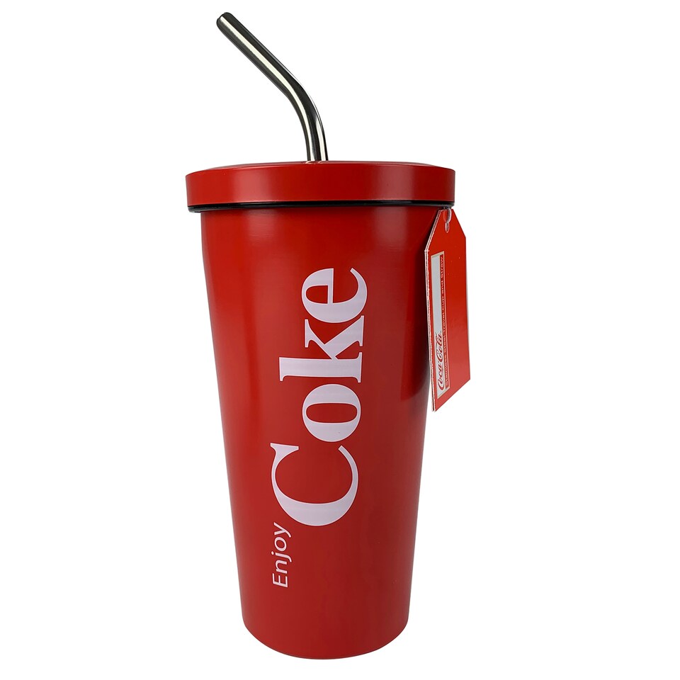 image 1 of COCA-COLA STAINLESS STEEL TRAVEL MUG WITH STRAW