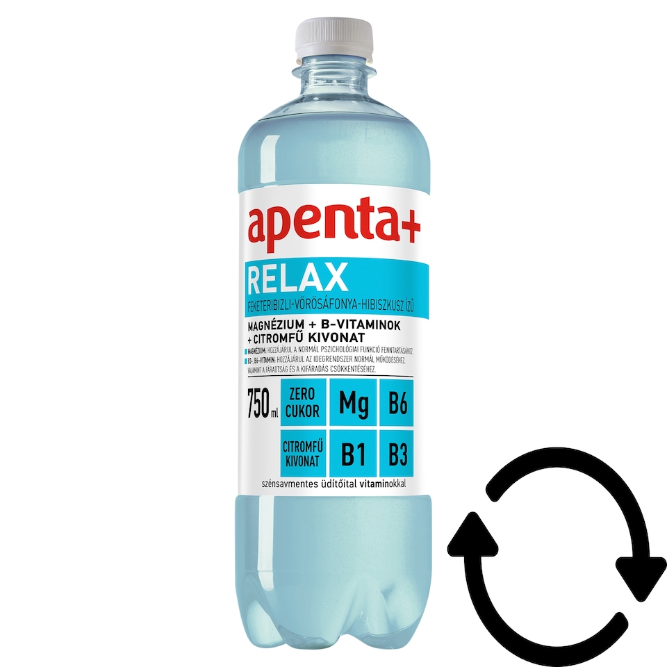 Apenta+ Relax feketeribizli-vörösáfonya-hibiszkusz ízű szénsavmentes üdítőital 750 ml