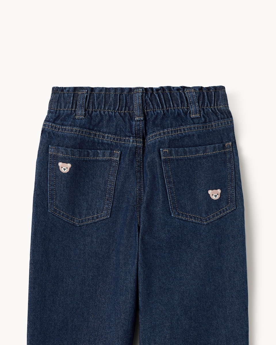 image 1 of F&F Girls Pure Cotton Embroidered Jeans in Blue