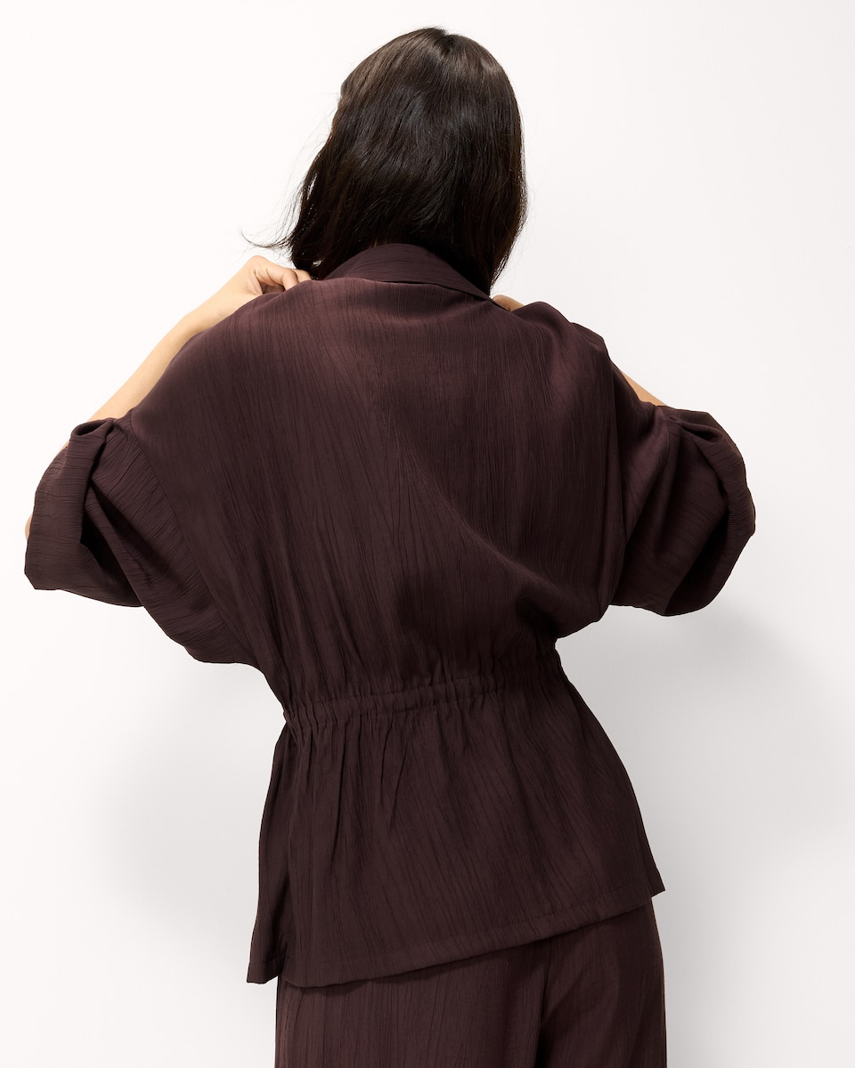 image 1 of F&F Textured Tie Waist Co-ord Blouse in Burgundy
