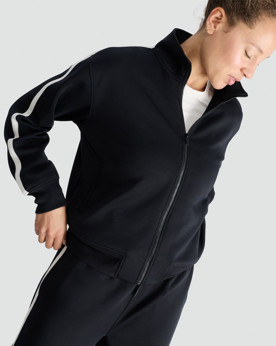 image 1 of F&F Active Side Stripe Zip Up Jacket in Black