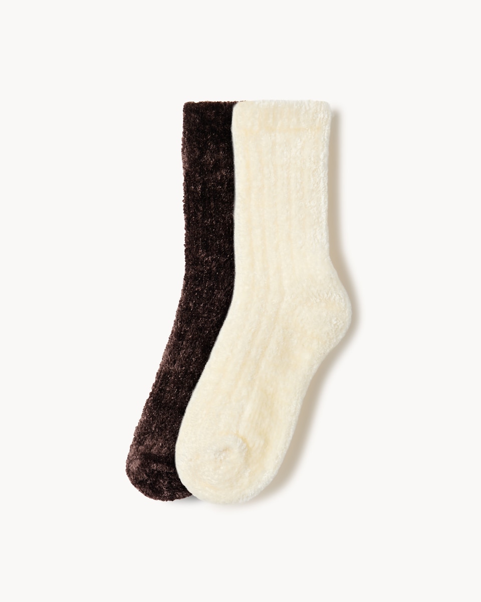 F&F 2-Pack Chenille Cosy Socks in Chocolate