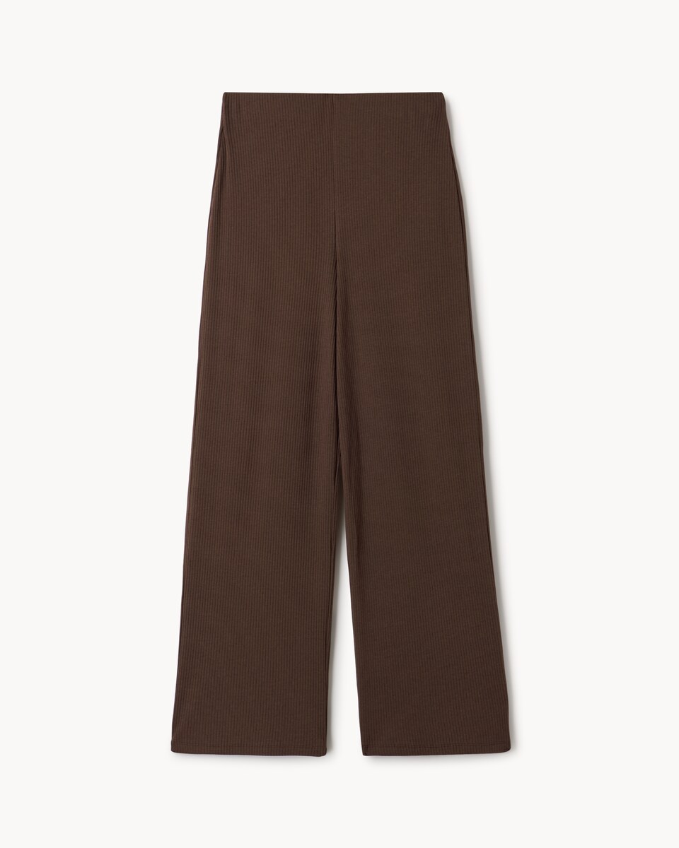 image 1 of F&F Cotton Blend Ribbed Wide Leg Trousers in Brown