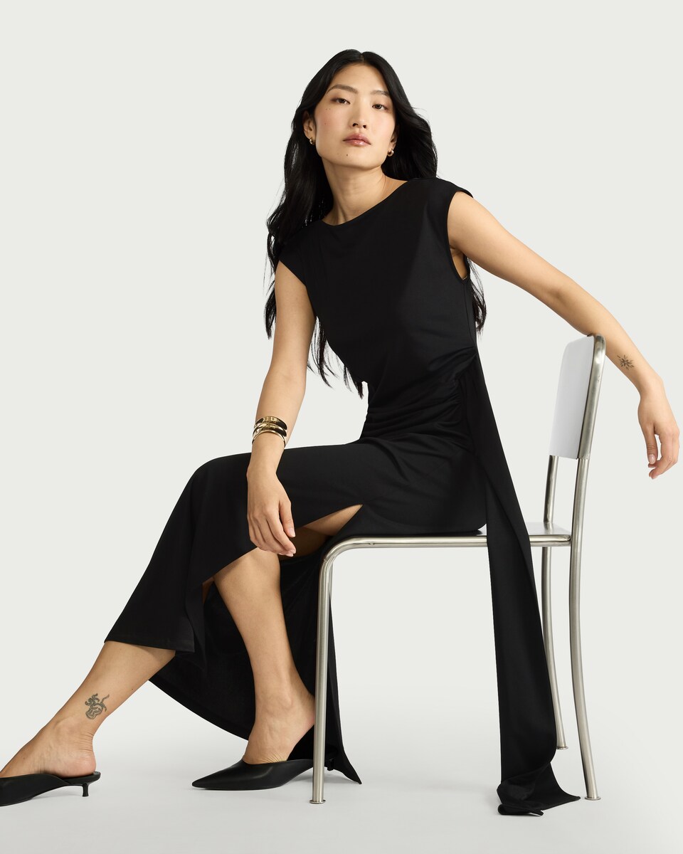 image 1 of F&F Ruched Maxi Dress in Black