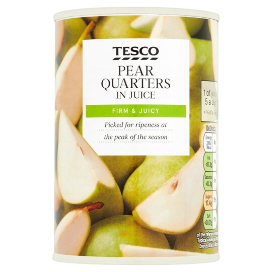 Tesco Pear Quarters In Natural Juice 410G Tesco Groceries