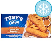 Tony's Chippy 2 Jumbo Battered Pork Sausages with Chip Shop Curry Sauce 260g