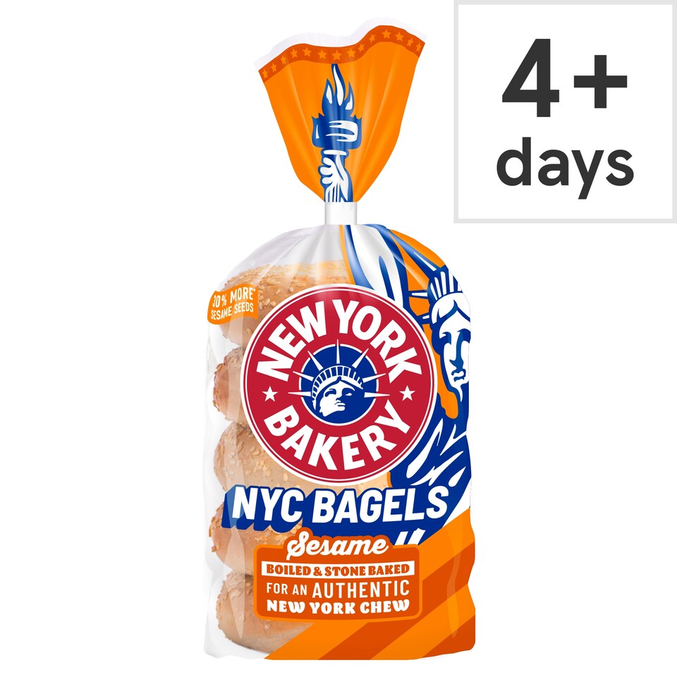 image 1 of New York Bakery Co Plain and Sesame Bagels 5 Pack