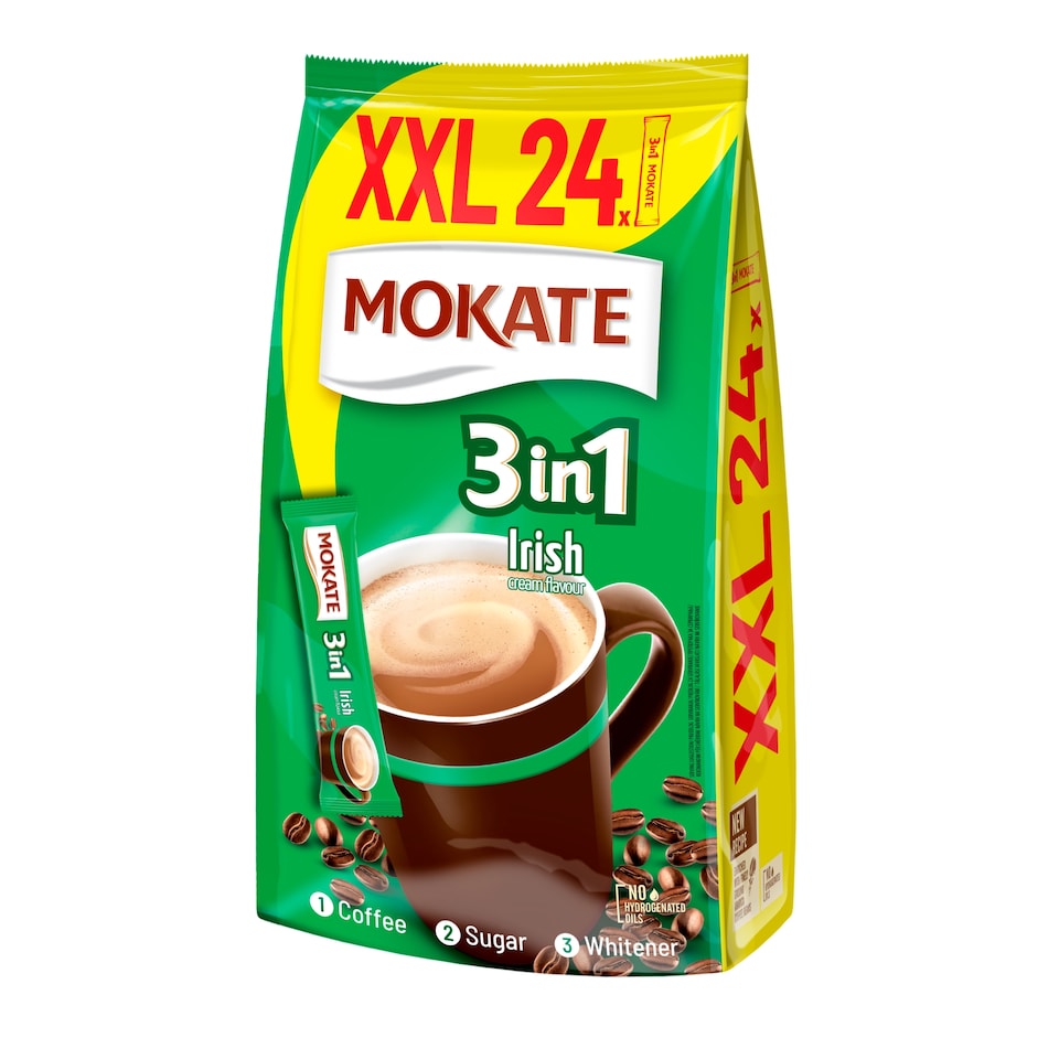 Mokate 3in1 Irish instantný kávový nápoj v prášku s príchuťou likéru Irish Cream 24 x 17 g (408 g)