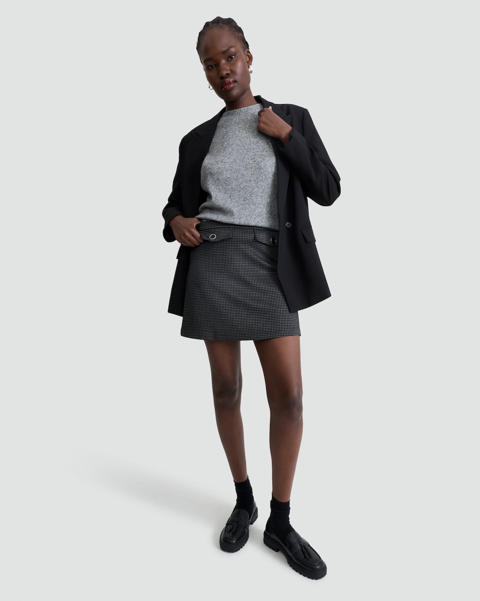 image 1 of F&F Ponte Houndstooth Mini Skirt in Grey