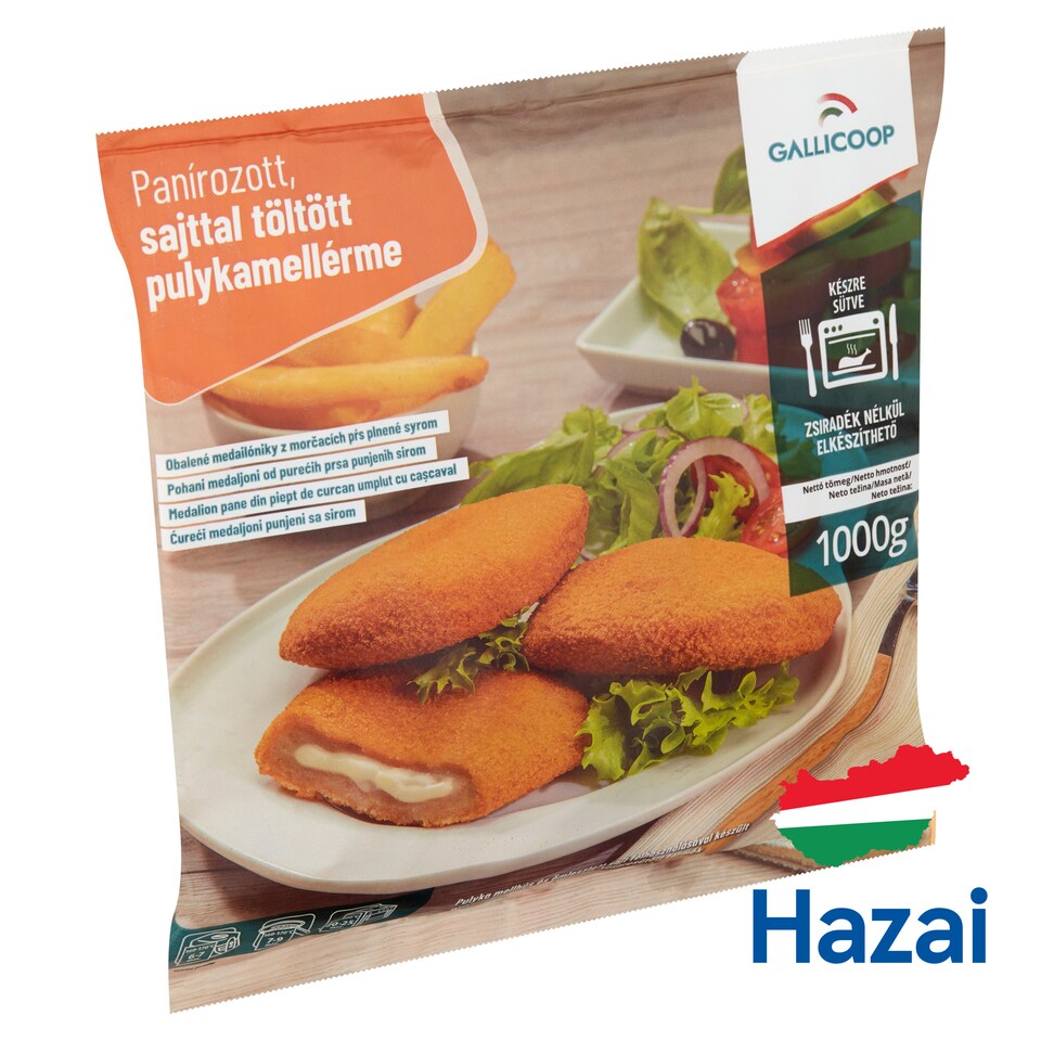 Gallicoop gyorsfagyasztott panírozott, sajttal töltött pulykamellérme 1000 g