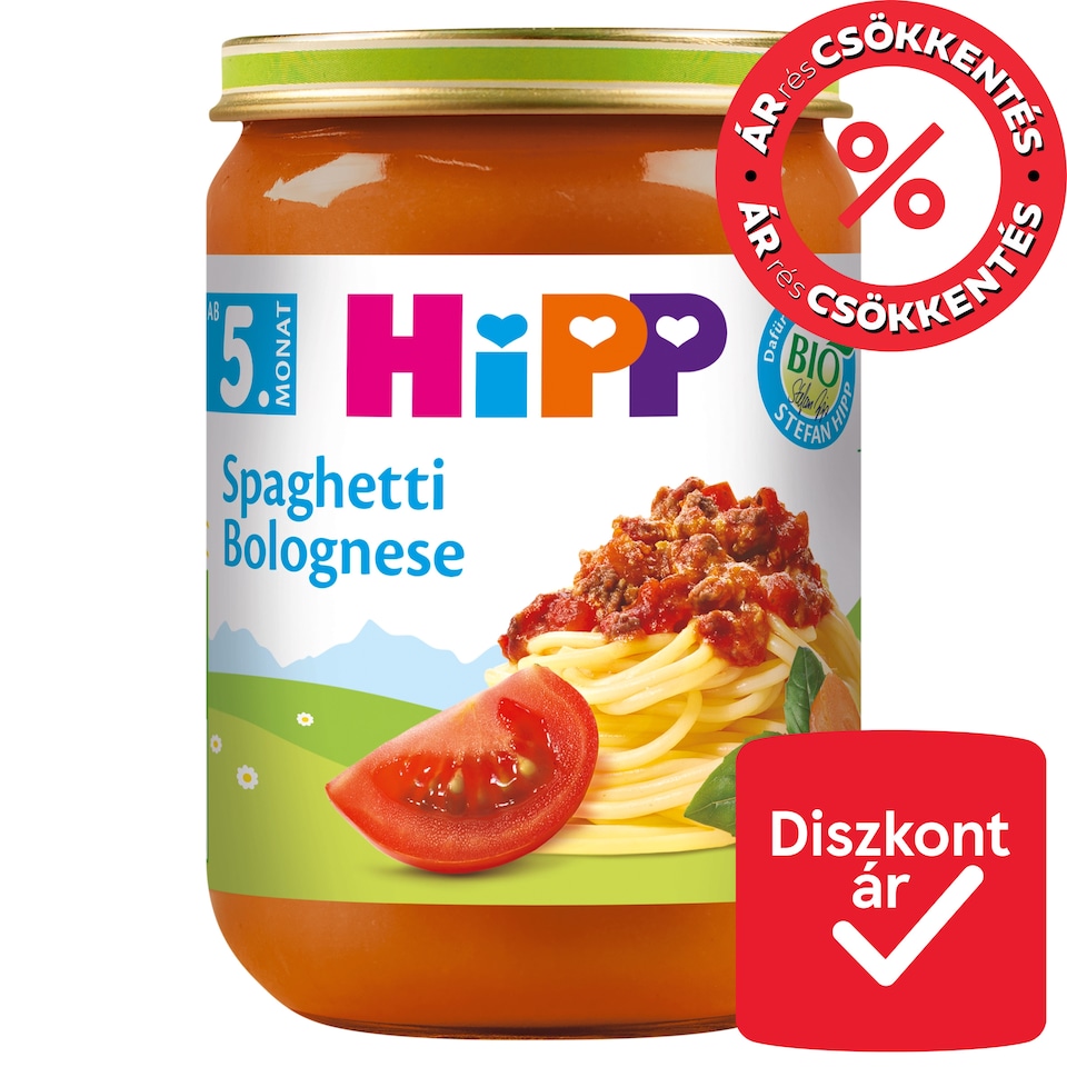 HiPP bio bolognai spagetti bébiétel 5 hónapos kortól 190 g 
