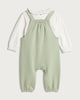 image 2 of F&F Baby 2-Piece Cotton Rich Floral Embroidered Dungarees and Bodysuit Set in Green