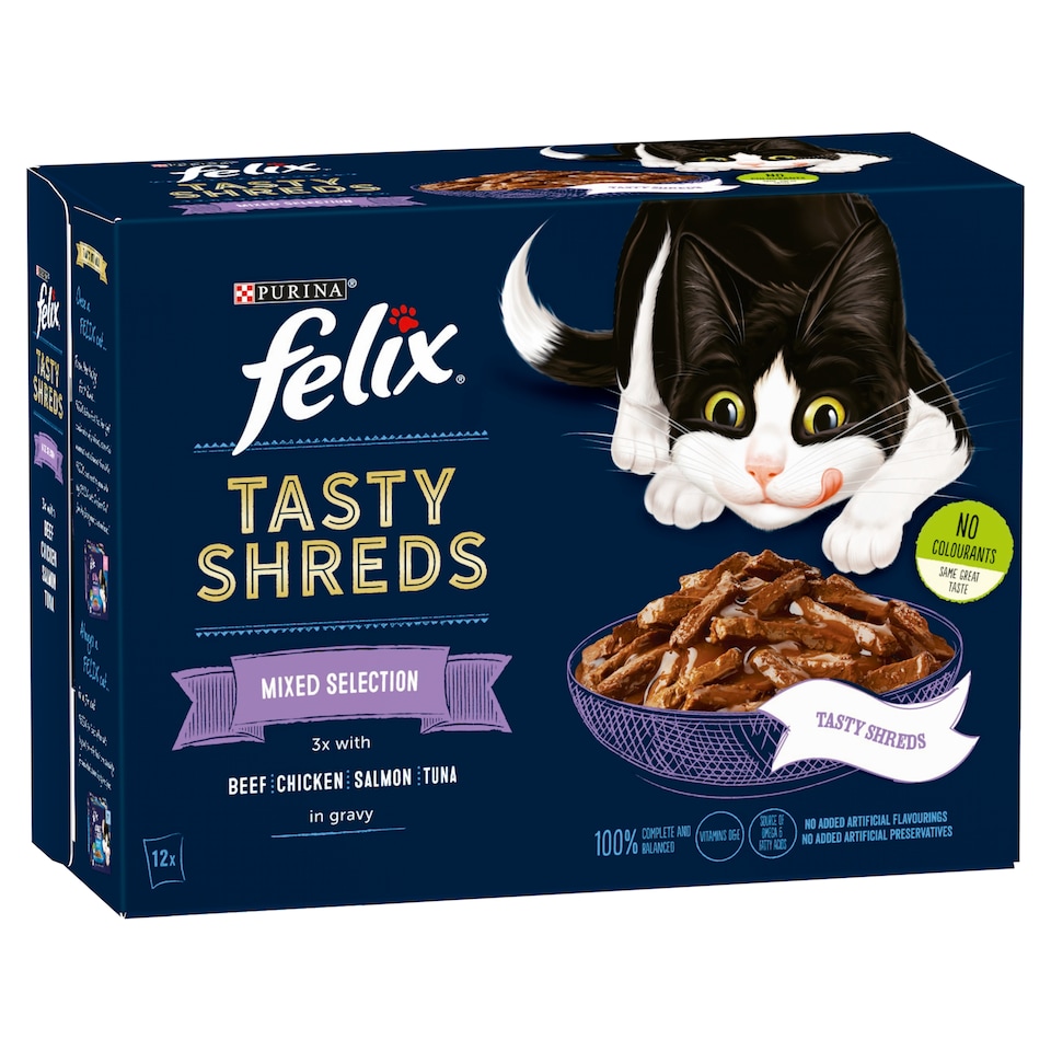 image 1 of FELIX Tasty Shreds Mixed Selection in Gravy Wet Cat Food 12x80g