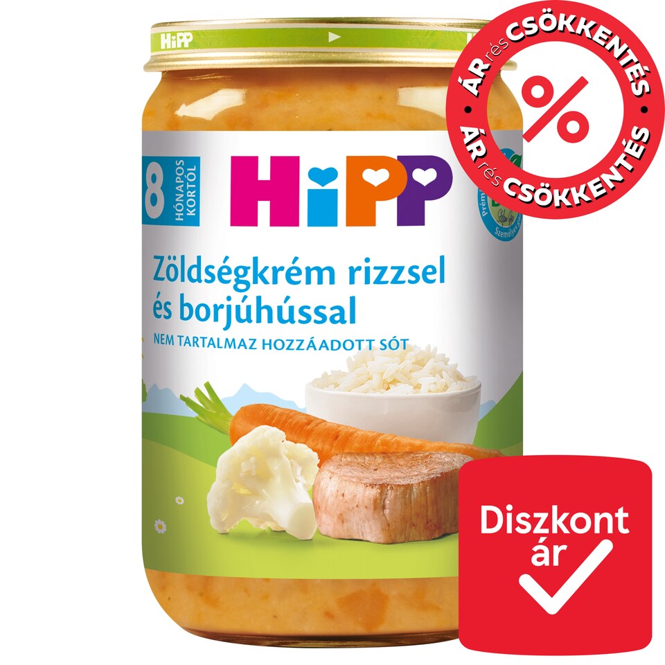 HiPP bio zöldségkrém rizzsel és borjúhússal bébiétel 8 hónapos kortól 220 g