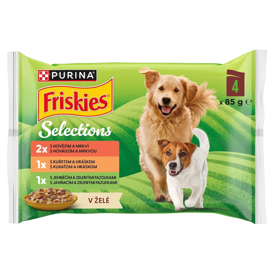Friskies Selections s hovädzím, kuraťom, jahňacím v želé 4 x 85 g