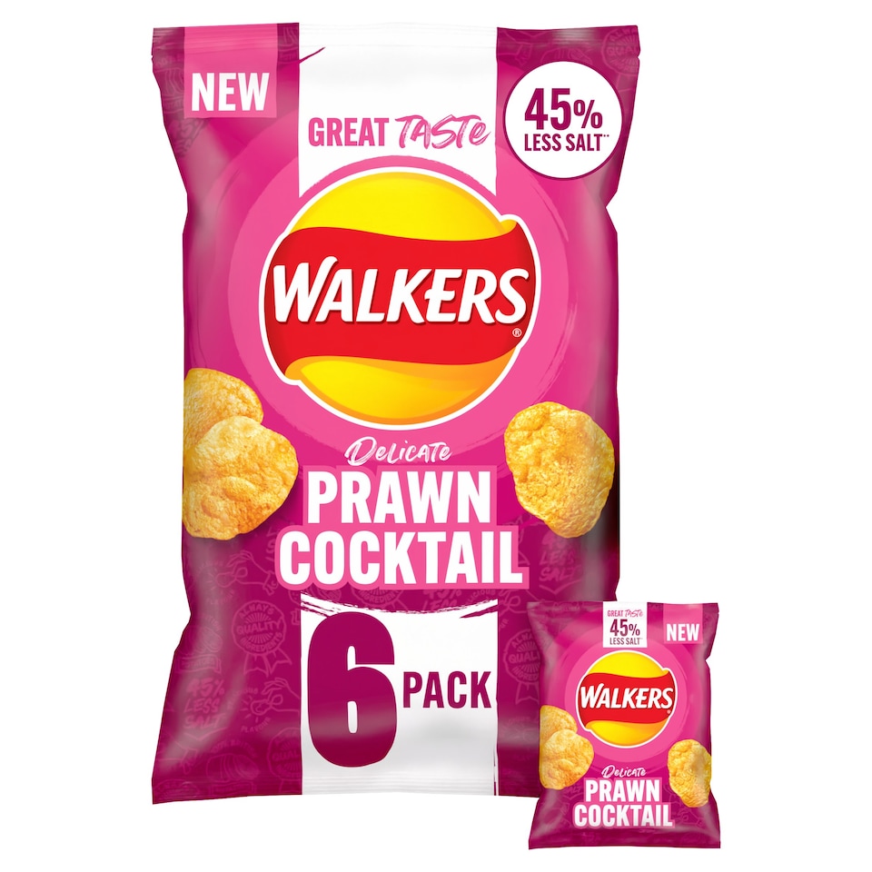 image 1 of Walkers Delicate Prawn Cocktail Less Salt Multipack Crisps 6x25g
