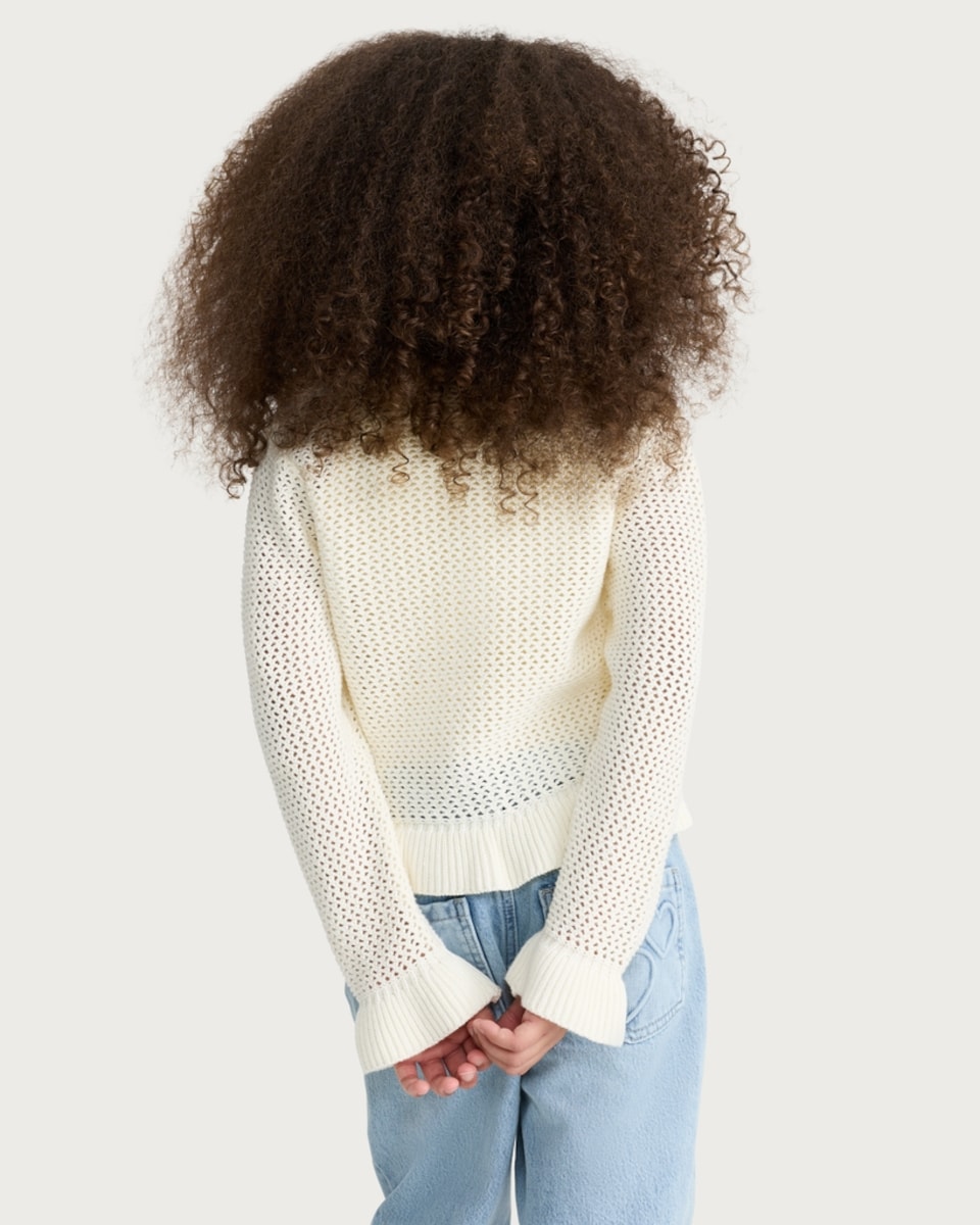 image 1 of F&F Girls Pure Cotton Knitted Tie Front Cardigan in Cream