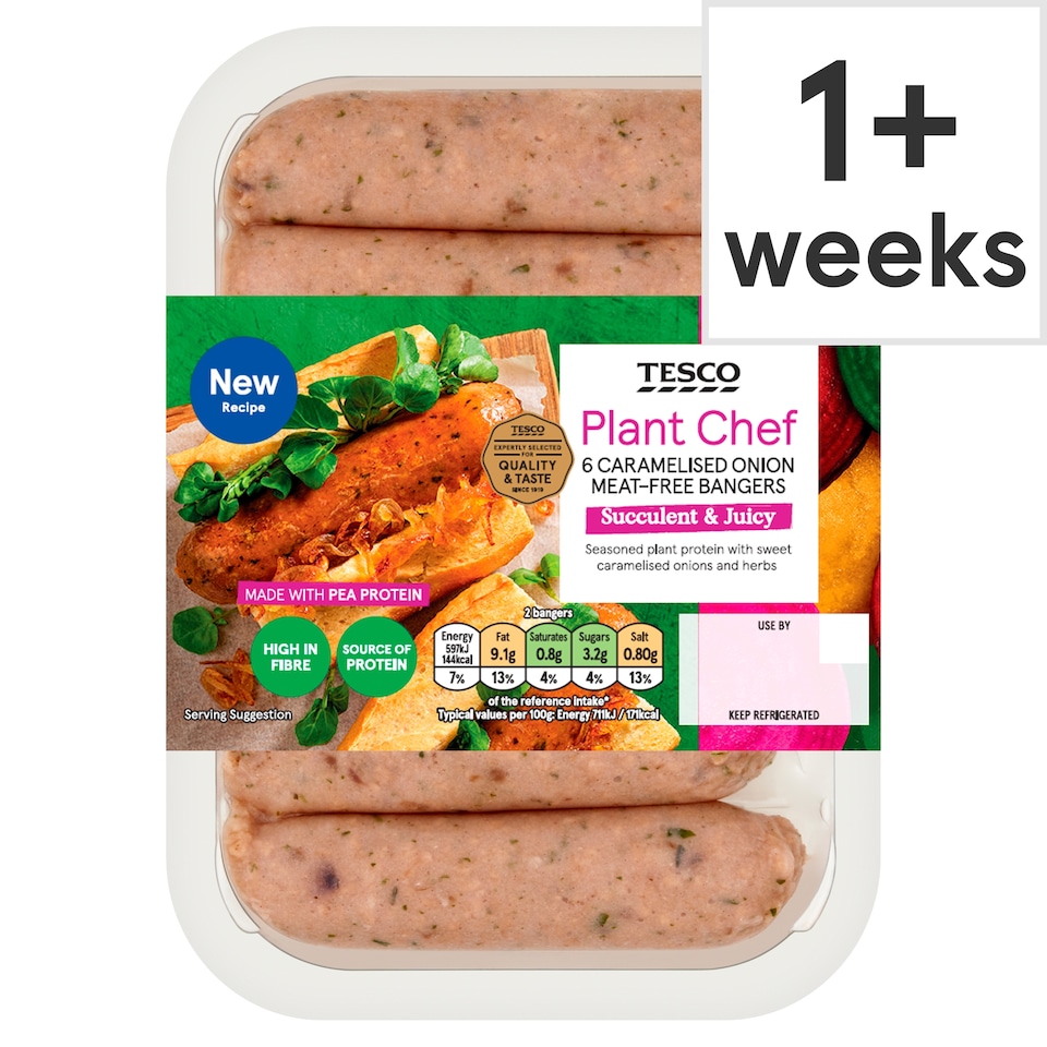 Tesco Plant Chef 6 Caramelised Onion Meat-Free Bangers 300g