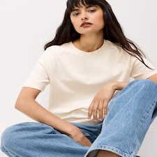 F&F Pure Cotton Short Sleeved Crop Top in Cream