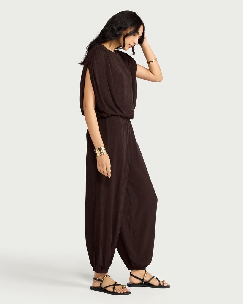 F&F Textured Elasticated Cuff Balloon Co-ord Trousers in Chocolate