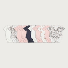 F&F Baby 10-Pack Pure Cotton Printed Short Sleeved Bodysuits in Multi