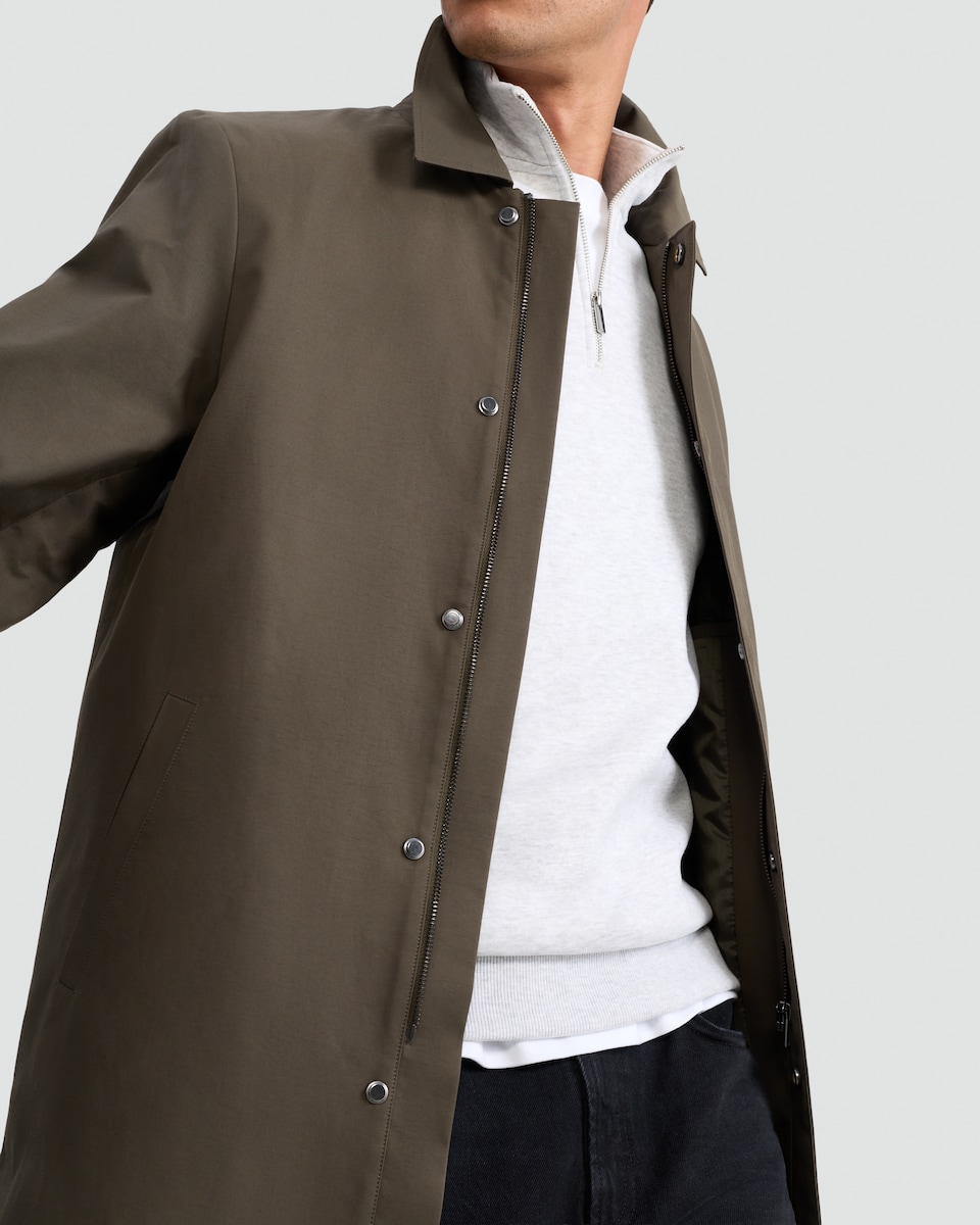 image 1 of F&F Single Breasted Shower Resistant Overcoat in Khaki