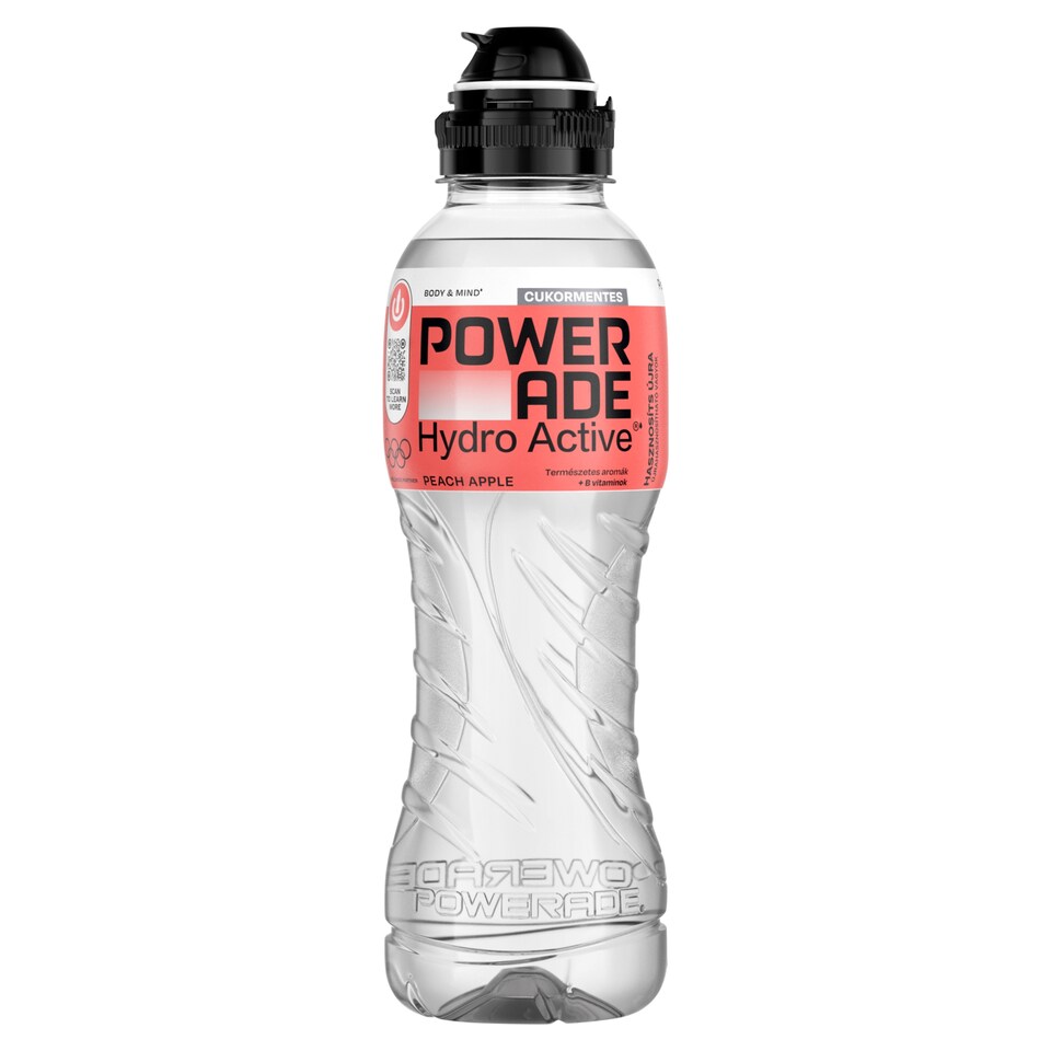 Powerade Hydro Active szénsavmentes, barack- és almaízű, cukormentes ital 500 ml