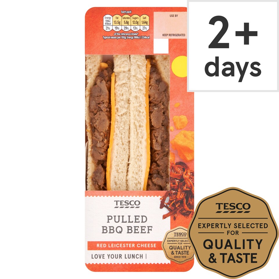 Tesco Pulled Beef & Red Leicester Sandwich