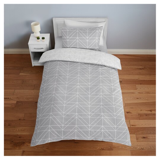 Tesco Grey Geo Duvet Set Single Tesco Groceries