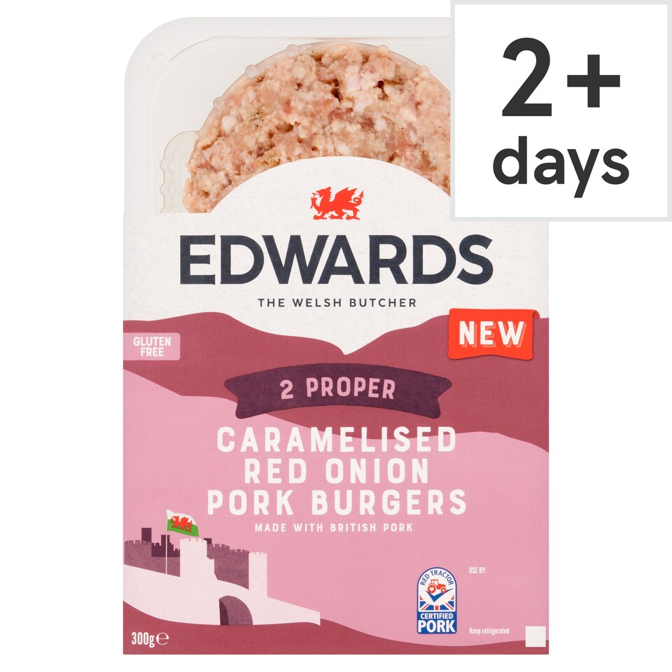 Edwards 2 Caramelised Red Onion Pork Burgers 300G