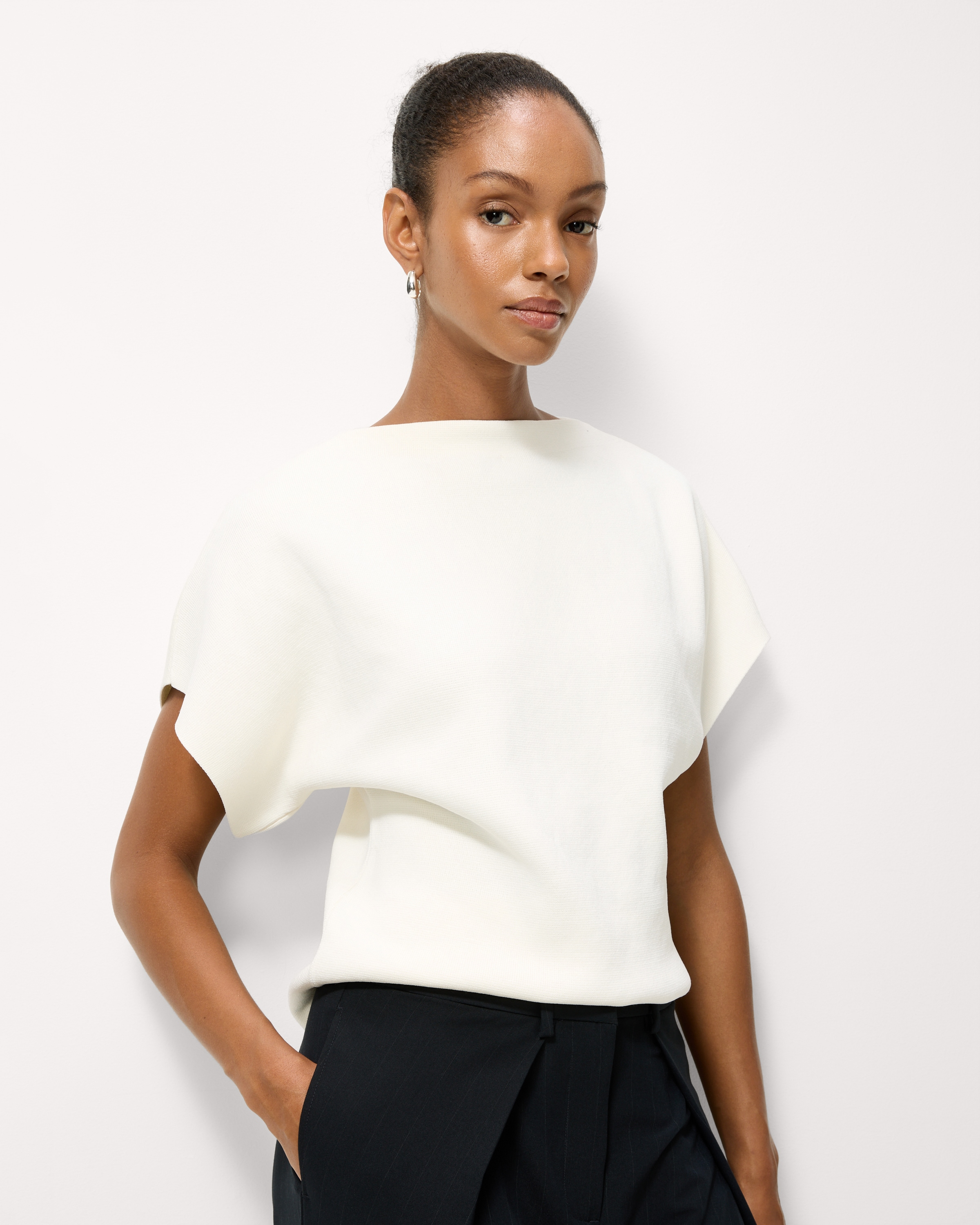F&F Slash Neck Short Sleeved Top in Cream