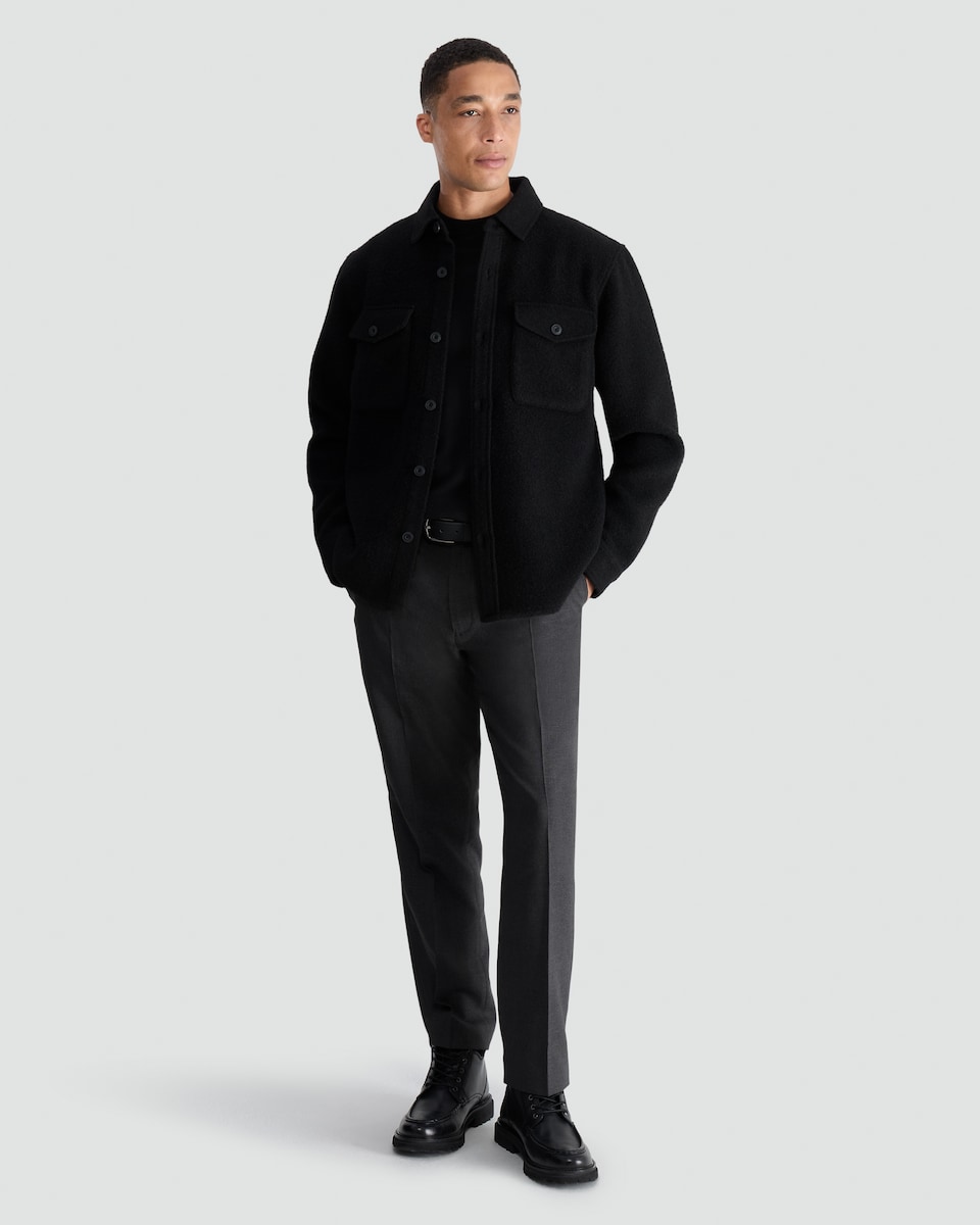image 1 of F&F Boucle Textured Button Up Shacket with Wool in Black