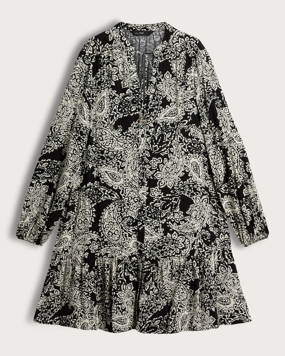 image 1 of F&F Paisley Print Long Sleeved Mini Dress in Multi Black White