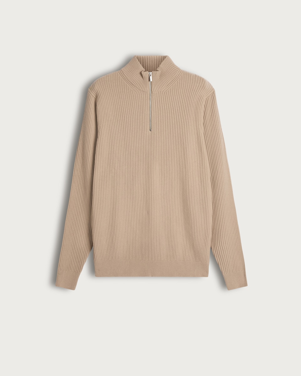 F&F Pure Cotton Ribbed Half Zip Jumper in Cream