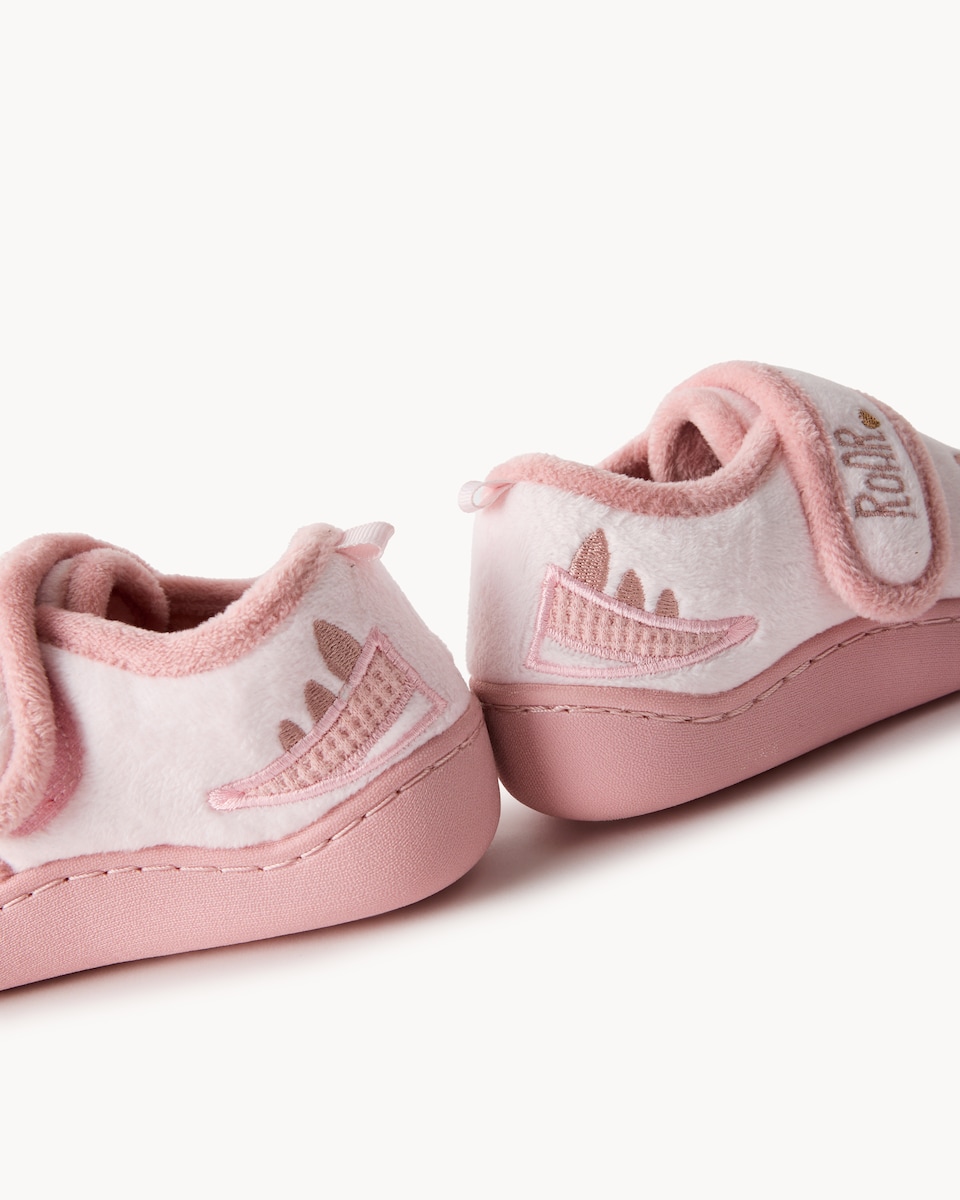 image 1 of F&F Girls Dinosaur Cupsole Slippers in Pink