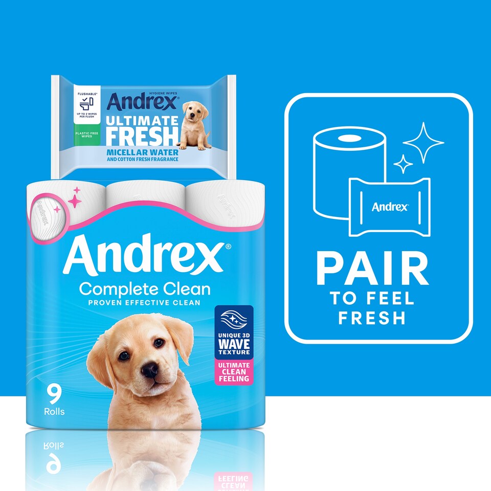 image 1 of Andrex Complete Clean Toilet Tissue 190 Sheets 12 Rolls