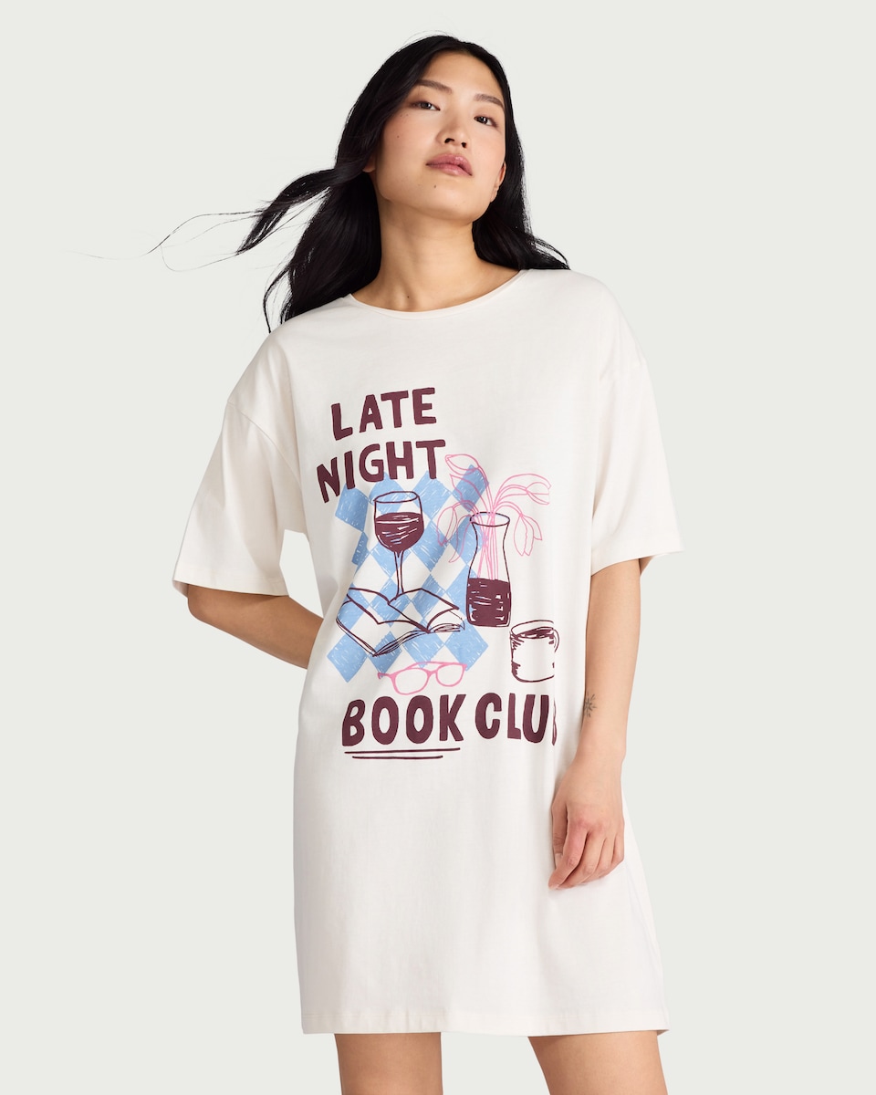 image 1 of F&F Pure Cotton Book Club Pyjama T-Shirt in Cream
