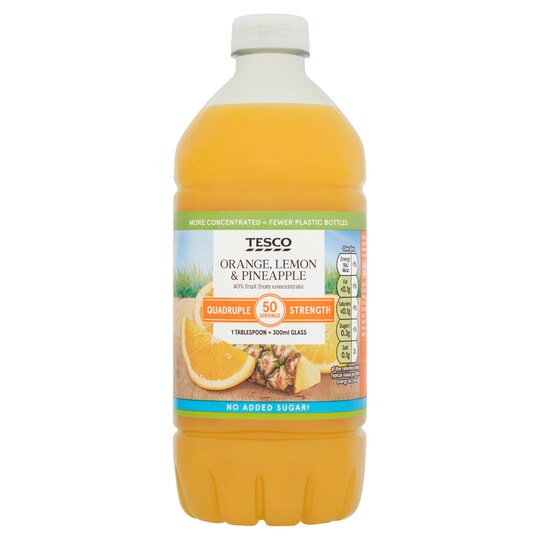 Tesco Quadruple Strength Orange Lemon & Pineapple 750Ml Tesco Groceries