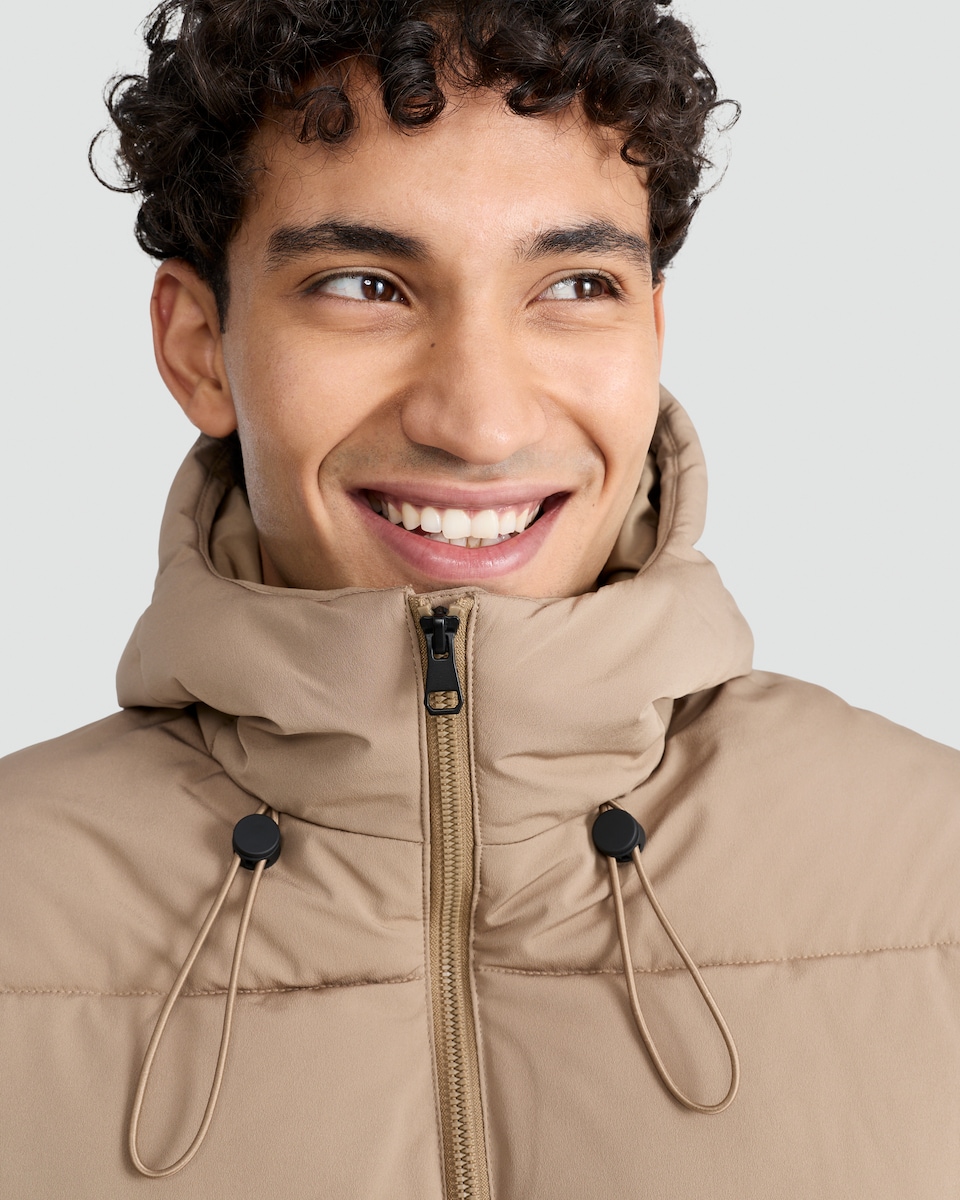 image 1 of F&F Hooded Shower Resistant Puffer Jacket in Stone
