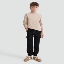 F&F Boys Cotton Rich Cuffed Cargo Joggers in Black