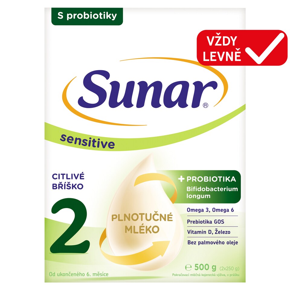 Obrázek 1 pro produkt Sunar Sensitive 2 pokračovací mléčná kojenecká výživa v prášku 2 x 250g (500g)