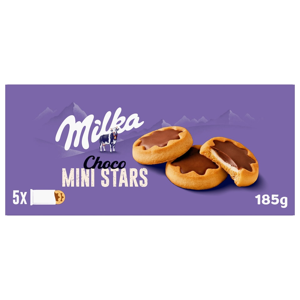 Milka Choco Mini Stars tejes krémmel töltött keksz tejcsokoládéval 185 g