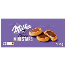 Milka Choco Mini Stars tejes krémmel töltött keksz tejcsokoládéval 185 g